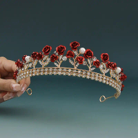 Rentas Sempadan Phoenix Crown Red Rose Pengantin Baroque Elegant Crown Dress Aksesori Aksesori Rambu