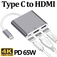 3 IN 1 USB Type C to HDMI Cable Adapter Compatible Splitter 4K HDMI to Type C PD 65W Fast Charging for iPhone 15 Samsung Huawei