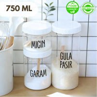 Maximashop.id Tempat Bumbu Dapur Toples Set Aesthetic 750 ML Bahan Plastik PET Food Grade Free Sendo