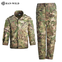 HAN WILD Kids Army Camouflage Uniform Tactical Training Suit Children Combat Jacket Boys Force Pants Hiking Camping Set Clothes