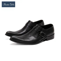 Fashion Style Round Toe Black Monk Strap Men Oxfords Shoes Office Business Big Size Real Leather Shoes Evening Party Dress Shoes