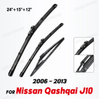 Wiper LHD Front &amp; Rear Wiper Blades Set For Nissan Qashqai J10 2006 - 2013 Windshield Windscreen Window Brushes 24"+15"+12"