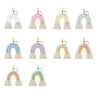 Mini Boho Rainbow Keychain Macrame Weaving Rainbow Tassel Keychain Women L21E