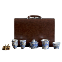 青花瓷茶具套裝家用會客現代中式陶瓷鎏銀蓋碗茶壺茶杯送禮