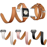 44mm 40mm Genuine Leather Band for Apple Watch Series 5 4 3 2 1 Double Tour Bracelet Leather Strap Women's Watchband 38mm 42mm