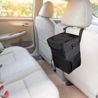 Car Trash Can with Lid Portable Trash Bin for Front Back Seat Van Sedan