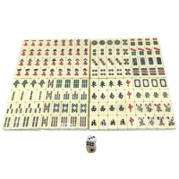 Mahjong Sets Chinese Mini Portable Tiles Sets Classic Traditional Chinese Dominos Exquisitely Carved Numbers 144 Tiles, 2 Dices