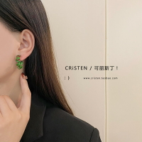 綠色電話線耳圈韓國小眾設計感耳釘女2022年新款潮復古個性耳飾