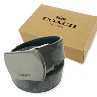 COACH 男款經典C LOGO寬版皮帶禮盒(方頭-黑灰)
