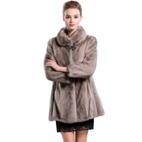 The long double collar Silver mink fur coat Want a mink coat for women Leather fur