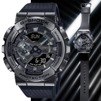 CASIO卡西歐 G-SHOCK 超大圓形 金屬錶殼雙顯錶-GM-110BB-1A 全黑