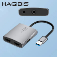 HAGiBiS U2H鋁合金USB3.0轉雙HDMI轉接器(HDMI+USB2.0+音源口)