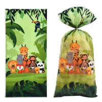 10pcs Forest Animal Gifts Box Jungle Safri Cartoon Lion Tiger Candy Boxes Happy Kids Birthday Party Decorative Packaging Bags