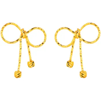 Pure 24K Yellow Gold Earrings Women 999 Gold Bowknot Stud Earrings