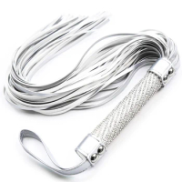 40CM Silver Premium PU Leather Horse Whip for Horse Training, PU Leather Covered Crystal Handle with Wrist Strap