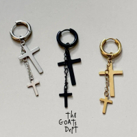 The Goats Dept - (Real Titanium) Double Cross Chain Earring Original / tgd728 anting salib hoop loop