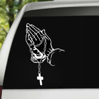 -YXT Fashion Car Sticker Pearl Rosary God Jesus Christ Prayer Gesture Auto Styling Window Glass Moto