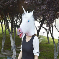 馬頭 獨角獸面具 頭套 面罩 白色馬頭 斑馬 麒麟 面具/眼罩/面罩 cosplay 派對 變裝【塔克】