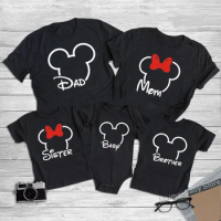 Disney Family Matching T-shirt Mickey and Minnie Head Shirt Cotton Dad Mom Brother Sister Tees Baby Rompers Family Trip Outfits