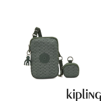 Kipling 軍綠老花格紋附小包貼身手機包-ELVIN