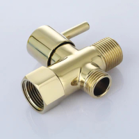 Gold Solid Brass angle valve 7/8*7/8*1/2 T-adapter with Shut-off Valve, 3-way Tee Connector for Handheld Bidet 15/16" and G 1/2