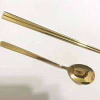 【首爾先生mrseoul】韓國 韓式扁筷 金色素面不鏽鋼筷/湯匙 餐具筷子湯匙