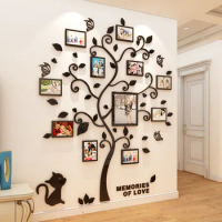 3D Acrylic Mirror Wall Stickers DIY Photo Frame Living Room Art Home Decor Family Photo Tree Wall Stickers