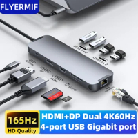 10-in-1 USB-C to HDMI DP Dual HD 4K60Hz Docking Port USB-C 8K PD100W Fast Charge 1000Mb Network Port for Laptop to Large Screen