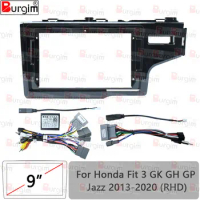 Car Radio Fascias Frame For Honda Fit 3 GK GH GP Jazz 2013-2020 RHD 9 inch 2DIN Stereo Panel Harness Wire Power Cable Canbus