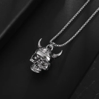 Retro Motorcycle Style Domineering Warrior Skull Helmet Bell Pendant Necklace Cyclist Knight Birthday Gift Lucky Jewelry