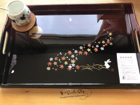 櫻花楓葉守望月亮兔樹脂漆器長方形茶具托盤茶盤23-29-7