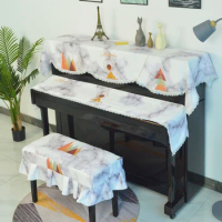 3 Sets of Velvet Hemp Piano Cover Nordic High-end Lace Side Piano Dust Cover Piano Cover Towel Piano Key Cover Stool Cover