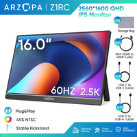 ARZOPA Z1RC 16 "2.5K 100% SRGB Portable Monitor 2560X1600 HDR Kickstand Display 500Nits 8bit QHD USB