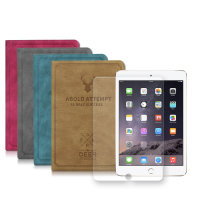 iPad Air/ Air 2 9.7吋 北歐鹿紋皮套+9H鋼化玻璃貼(合購價)