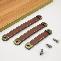 Nordic Dengan Skru Mengendalikan kulit Square Aloi zink tombol pintu Lembut 96/128/160mm Mengendalik