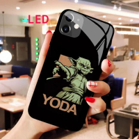 Luminous Tempered Glass phone case For Apple iphone 12 11 Pro Max XS mini Star wars Acoustic Control Protect LED Backlight cover