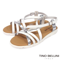 【TINO BELLINI 貝里尼】西班牙進口率性全牛皮線條平底涼鞋FJO0001(白)