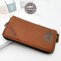 Jualan Kilat + RUSH RIDER Dompet Kulit Panjang Asli untuk Lelaki, Dompet Zip dengan Klac, Dompet Lel