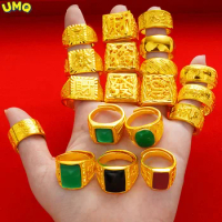 Plated 100% 24k Pure Gold Ring Open Jade Ring for Men Aggressive Plated with 24k Gold Pure 18k 999 Gold Jewelry No Fading