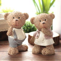美式泰迪熊裝飾品擺設客廳辦公桌可愛工藝品結婚禮物樹脂小熊擺件1入