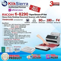 Scanner RICOH fi-8290 | fi8290 Flatbed + ADF Scanner F4 90ppm | 180ipm ADF Manual Feed, CIS x2 Duple