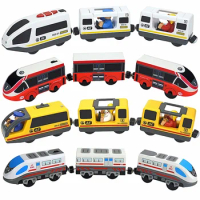 Train Track Wooden Train Toys Magnetic Set Electric Car Locomotive Diecast Slot Fit All Wood Brand Biro Railway Tracks For Kids