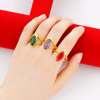 越南沙金戒指女水滴寶石鑲小鉆時尚經典戒指仿真黃金送禮久不褪色