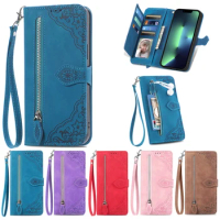 Frosted Flower Leather Flip Wallet Phone Case for OPPO Realme V11 V15 V20 V23 V25 V5 X7 Q2 Pro Narzo 50 Q5i Zipper Cover Stand