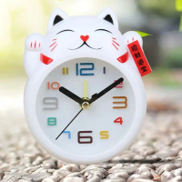 Hiasan Desktop Kucing Putih Jam loceng Cat Kartun Kreatif Jam loceng kanak-kanak Comel Kuartz Jam me