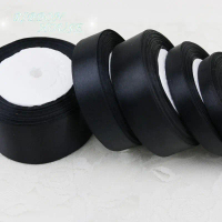 (25yards/pack) Black Single-sided Satin Ribbon Clothing Sewing Wedding Decoration Festival Party Clo