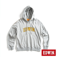 EDWIN 橘標 寬版貼布大LOGO連帽長袖T恤-男款 麻灰色