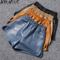 Ayunsue Real Leather Shorts Women High Waist Short Black Wide-leg Skort Autumn Korean Loose Shorts Women Clothes Short Mujer
