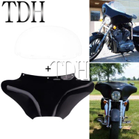 Motorcycle 10'' Clear Windshield Windscreen Outer Batwing Fairing Visor For Harley Touring Softail Dyna Road King Sportster