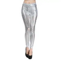 Women Fish Scale Pants Shiny Fish Scale Skinny Pants for Women with Elastic Waistband Stage Performance Trousers for Disco Party